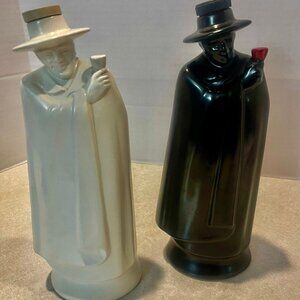Two~~ Wedgwood Sandeman Moonstone Figural Decanters Black & White Liquor Bottles